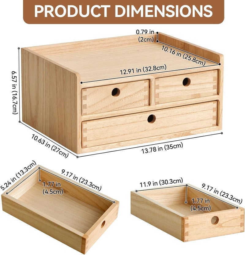 KIRIGEN Wood Organizer Shelf with 3 Drawers for Home Kicthen Decor Office Supplies Desktop Cabinet for Drawer Organizer - Desk Accessories Storage Box -Countertop Shelf Natural（DT2D3C-NA） - Image 2
